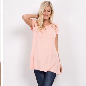 Peach Lace Cutout Top